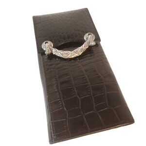 Brighton Vintage Black Leather Reptile Embossed Clutch Wallet Silver Hardware